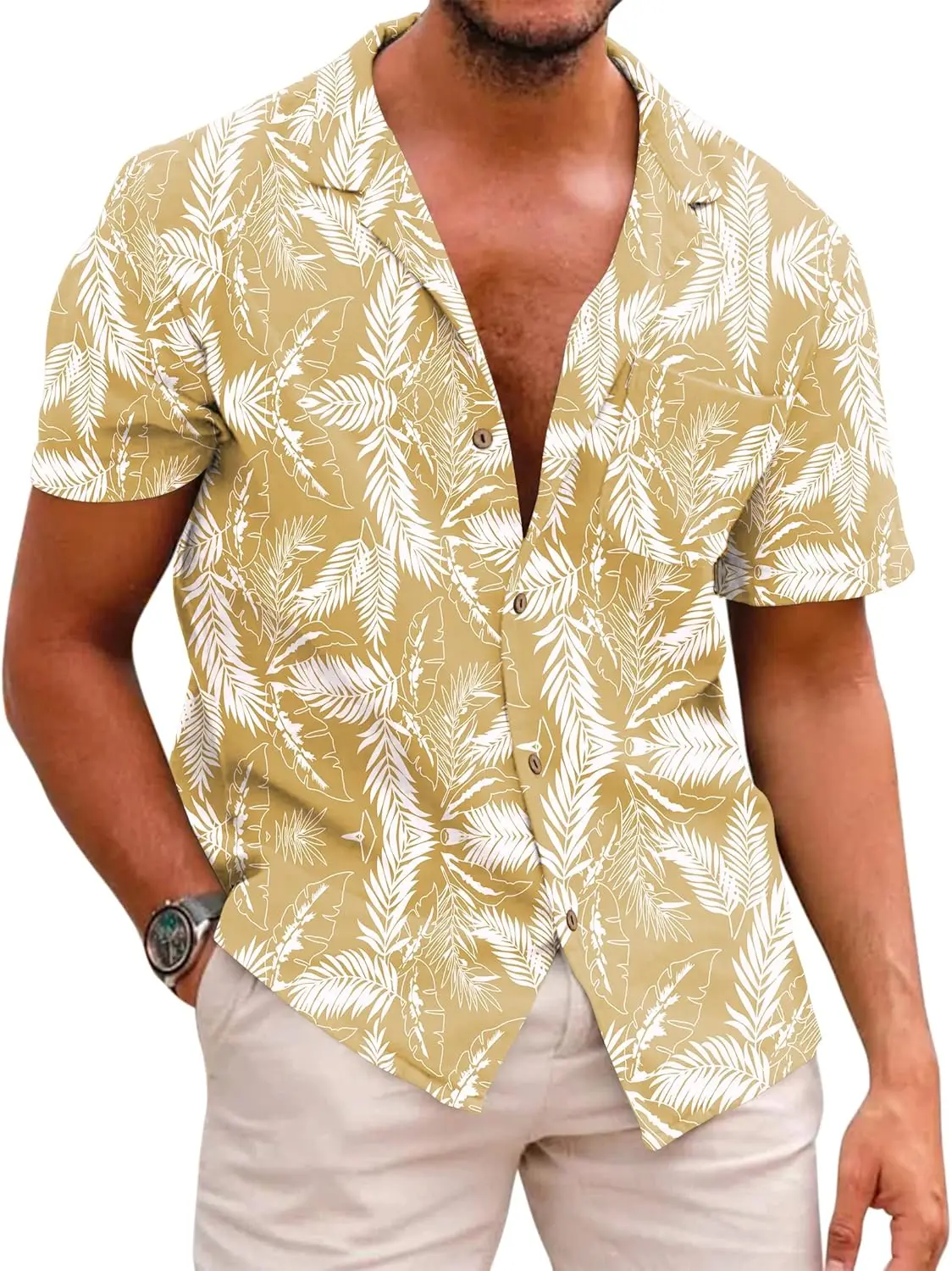 

Men's Casual Short Sleeve Button down Shirt Holiday Beach Clothing for Men
