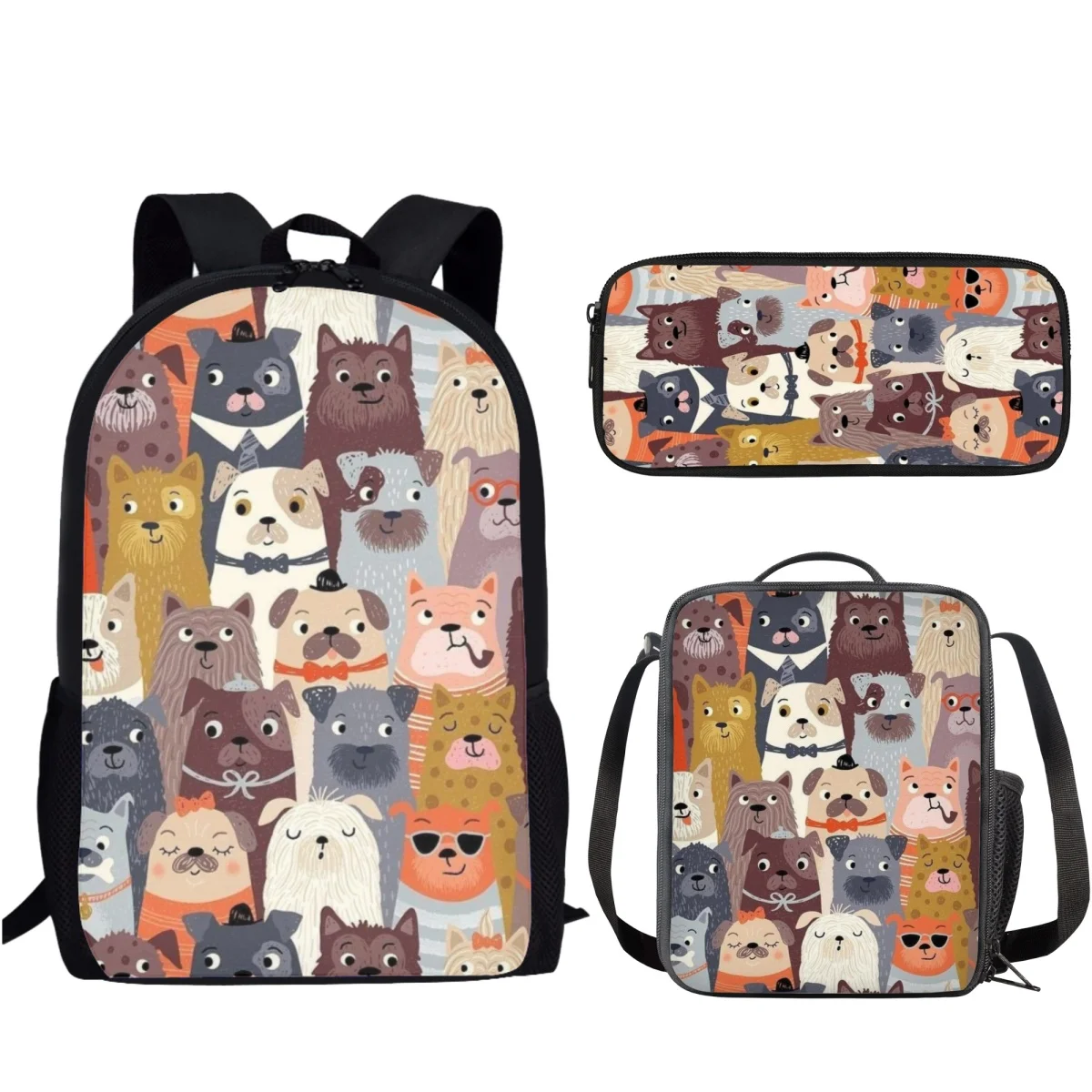 Mochila escolar con estampado de dibujos animados para niños y niñas, bolsa de lápices de gran capacidad con estampado de perro cachorro, 3 piezas