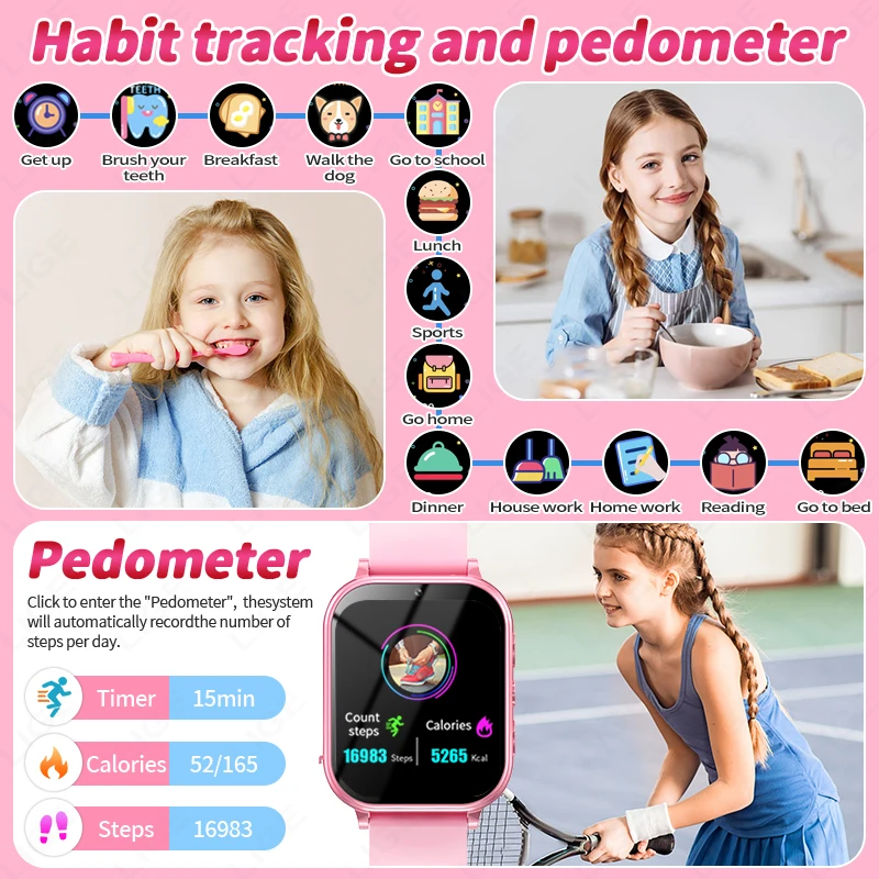 LIGE Jam Tangan Pintar Anak Jam Tangan Pintar Anak Perempuan Laki-laki Jam Tangan Anak Usia 3-12 Tahun Jam Tangan Pintar Kamera Permainan Pembelajaran Cerdas Anak