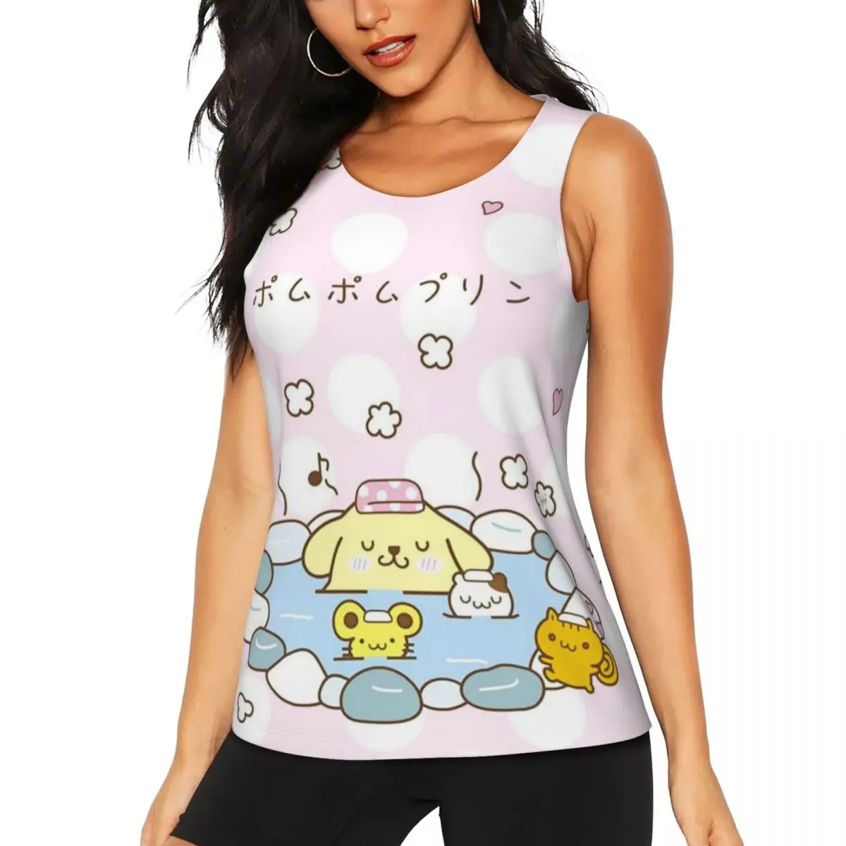 Custom Pom Pom Purin Cute Lovely Cartoon Yoga Shirts Women Workout Running Tank Tops