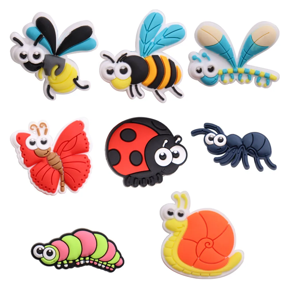 1pcs PVC Animal Shoe Charms Fit Wristbands Kawaii Bug Dragonfly Butterfly Ant Hole Slipper Decoration Shoe Accessories Kid Gift