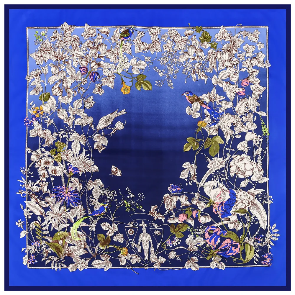 Foulard en soie pour femmes, 130x130cm, carré, motif Floral, marque, bandana, silencieux, mouchoir, anneaux enveloppés