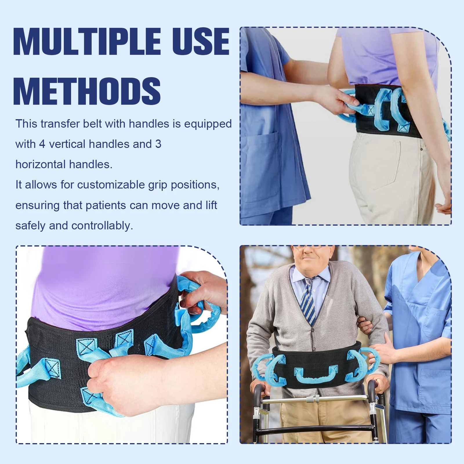 Ceinture de marche avec poignées, ceintures de transfert pour personnes âgées, boucle en métal respirante, ceinture de sécurité pour soins infirmiers, aide au Patient