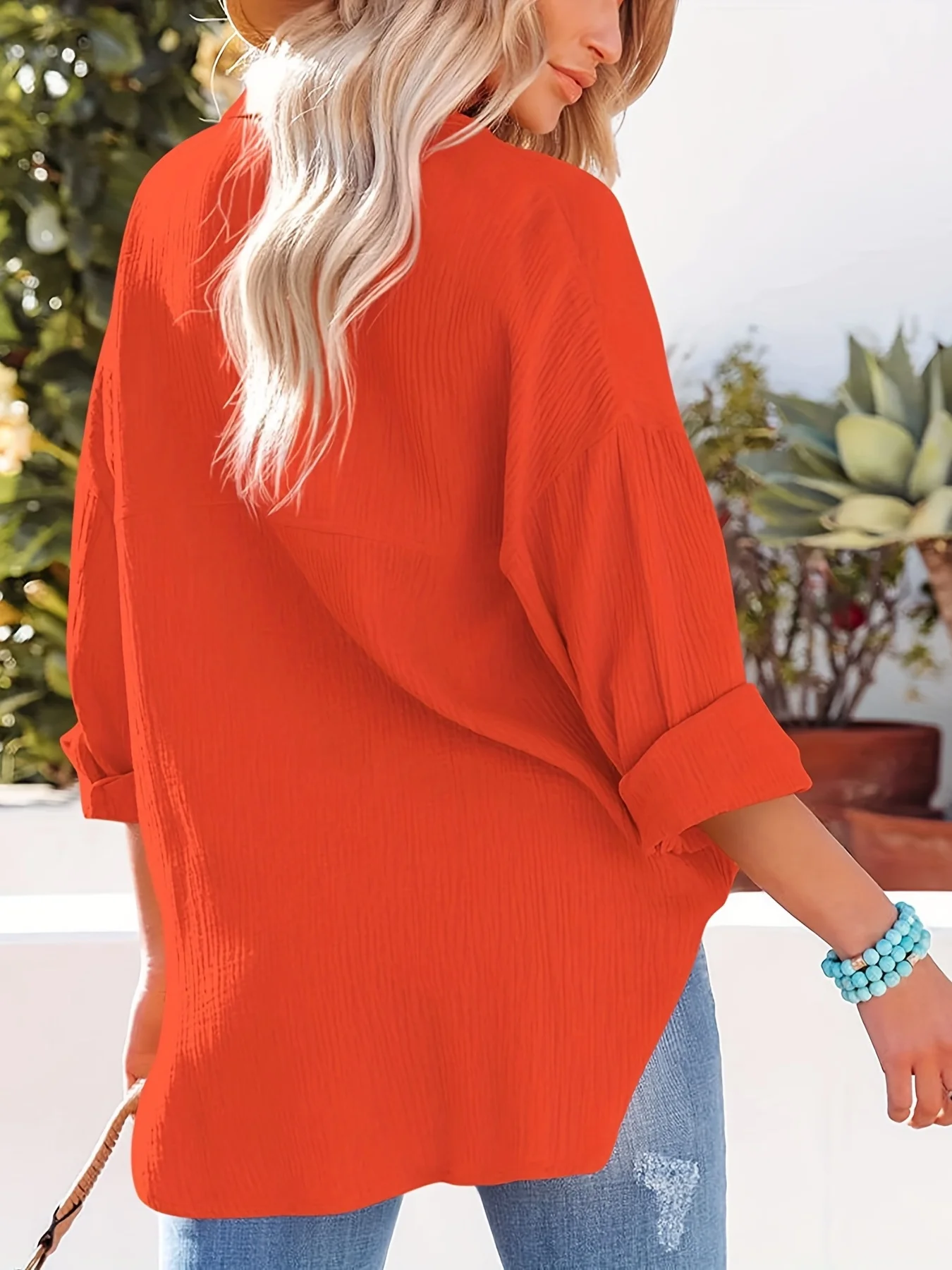 Spring Summer New Women's Casual V-Neck Long Sleeve Shirt with Button Detailing for Ladies