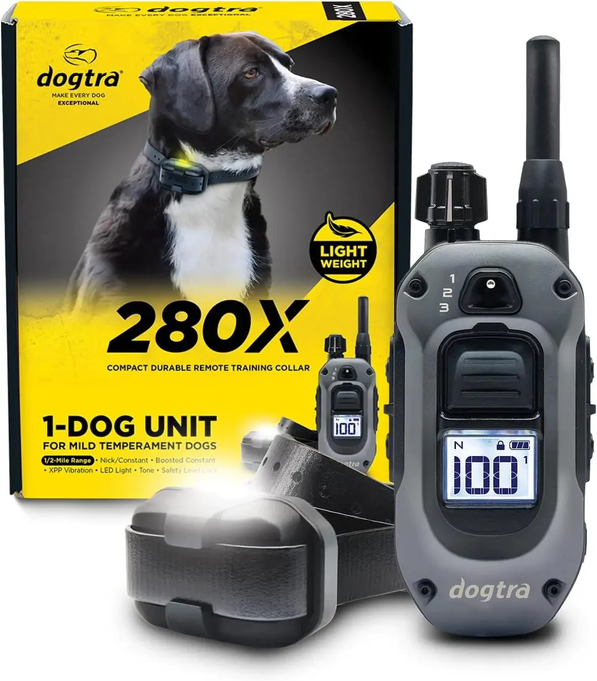 

BRAND NEW Dogtra 280X E-Collar with Remote [New Edition] - 10 lbs+, 1/2 Mile Range, LED Light, 100 Levels of Precise Control for