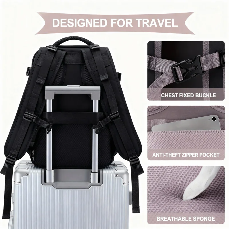 男性用および女性用のトラベルバックパック、航空会社承認済みのラップトップバックパック、15.6インチに適しています、防水パーソナルウエストバッグ、