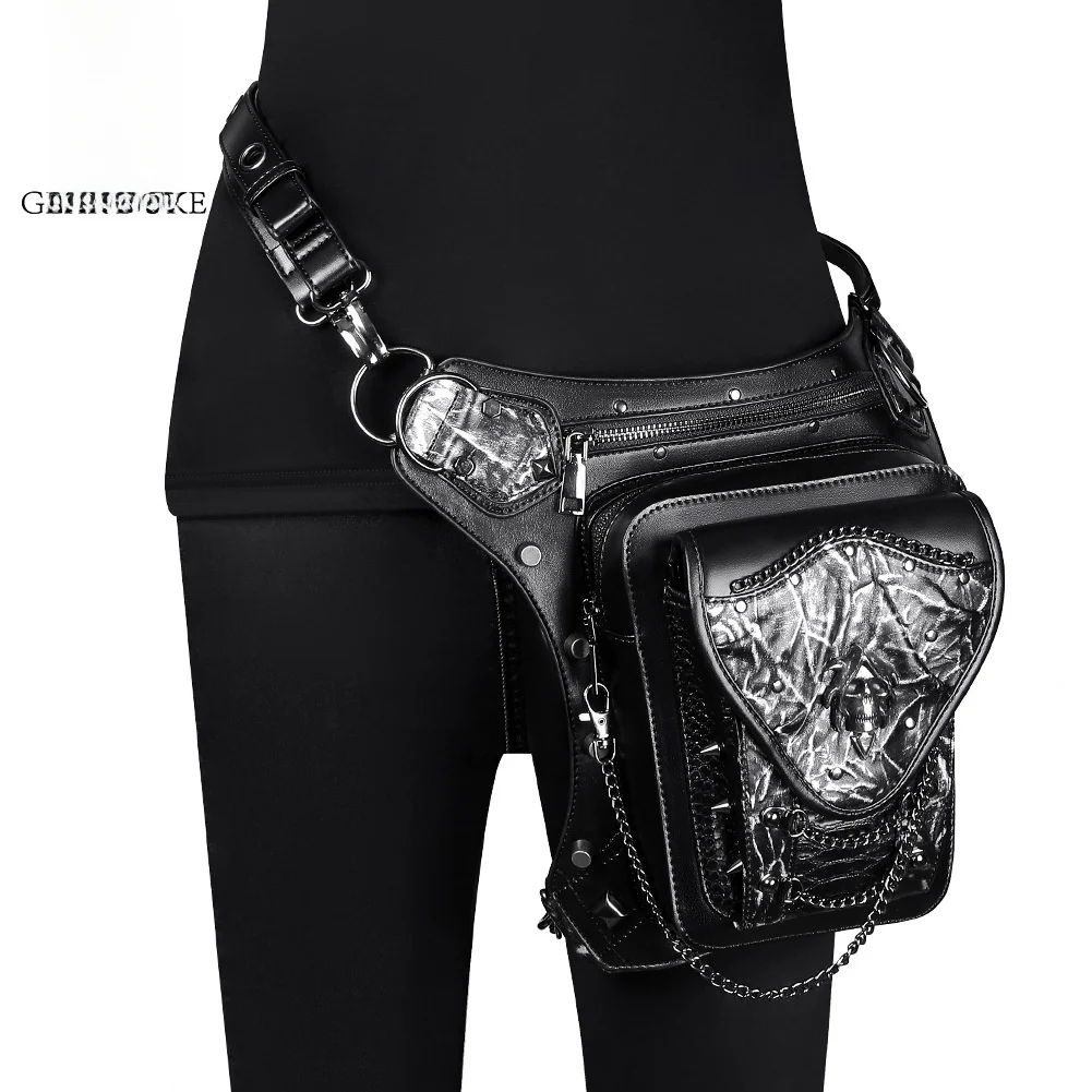 

Punk Skull Chain Motorcycle Bag ex Single oulder Crossbody Bag Mobile Phone Waist Bag for Outdoor Sports And Travel