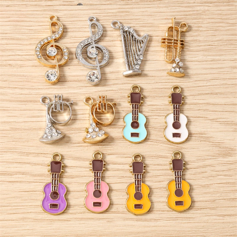 10 Stück niedliche Anhänger aus Legierung mit Musiknoten und Gitarrenmotiv für die Schmuckherstellung, Ohrringe, Halsketten, Armbänder, DIY-Bastelzubehör – Detail 1