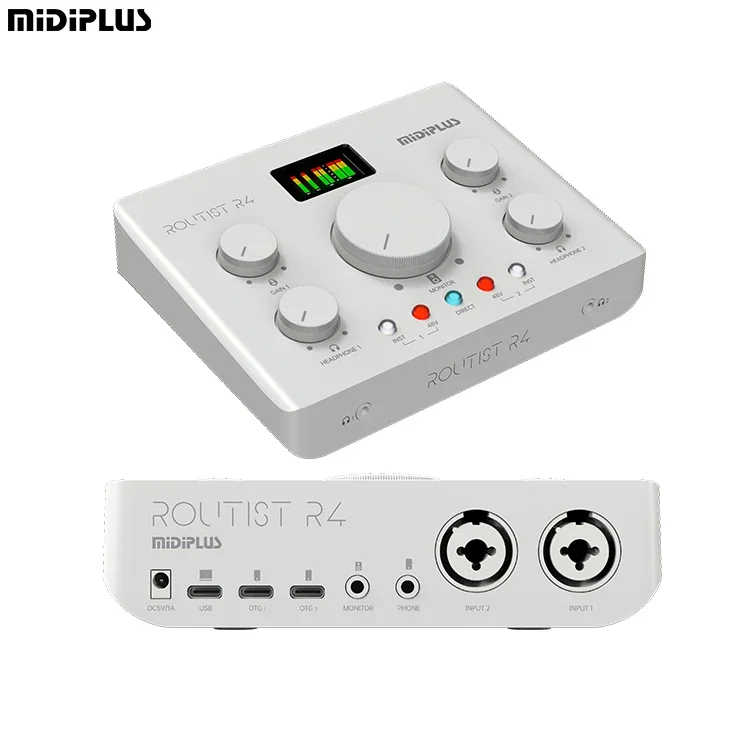 Midiplus Routist R4 Professional 2 Channel USB Studio Sound Card Recording 24 Bit 192Khz Audio Interface For Live Streaming