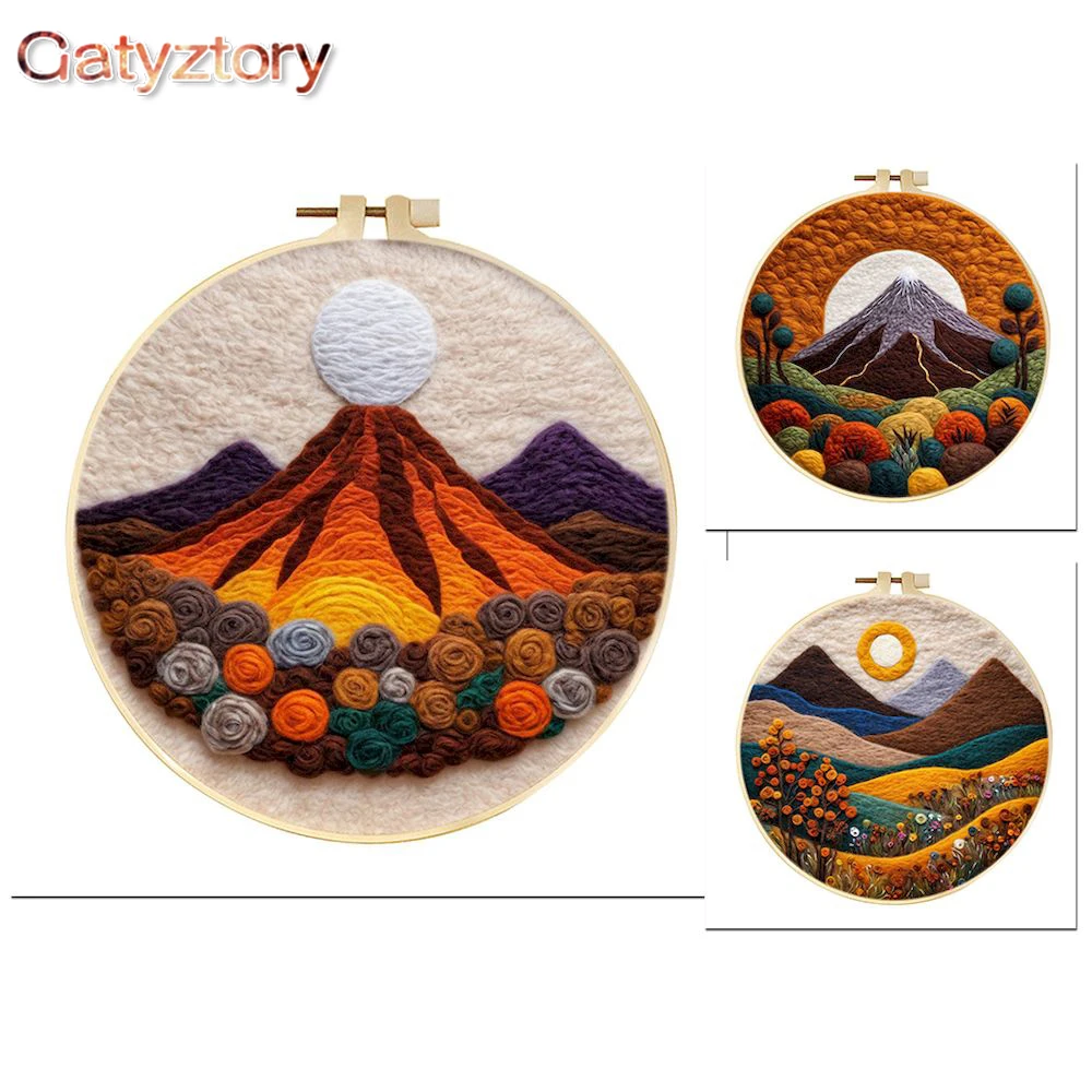 

GATYZTORY Diy Wool Felt Painting Kit Mountain Landscape Creative Wool Needle Felt Painting Complete Kit Gift Handicraft 20x20cm
