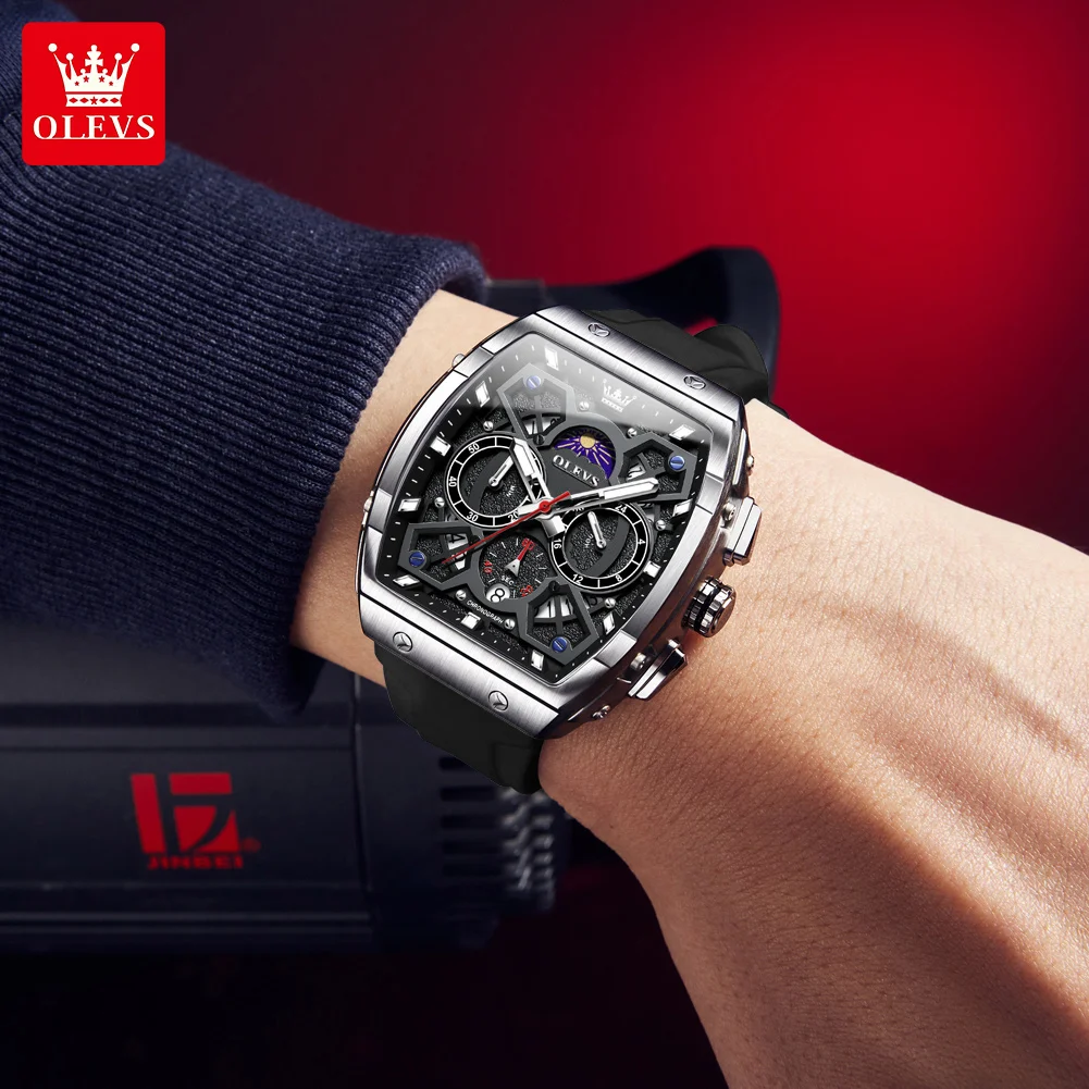 OLEVS 2942 Mens Watch Quartz Watch Multifunctional Chronograph Watches For Men 30M Waterproof Luminous Moon Phase Box Original