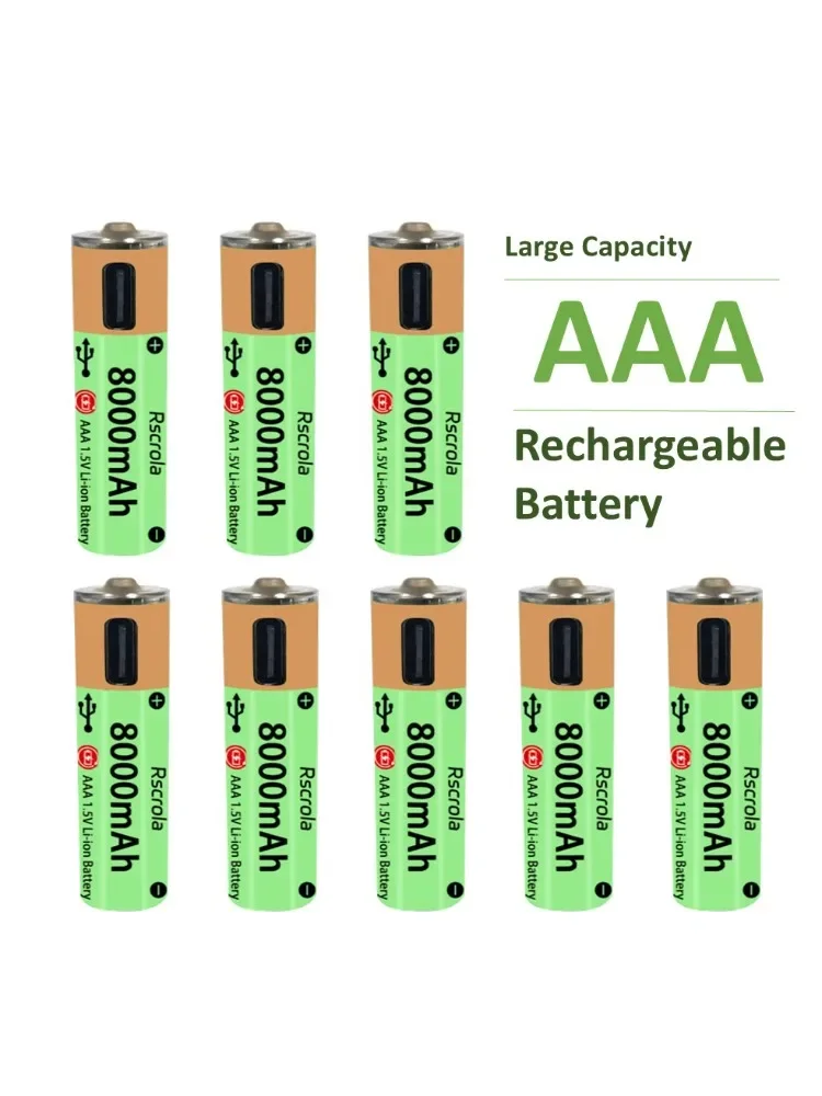 AliExpress Rscrola Durable AAA Rechargeable Battery Large Capacity 8000mAh Battery USB-C Fast Charge 1200 Cycle for Toy Camera Clock Remote Control