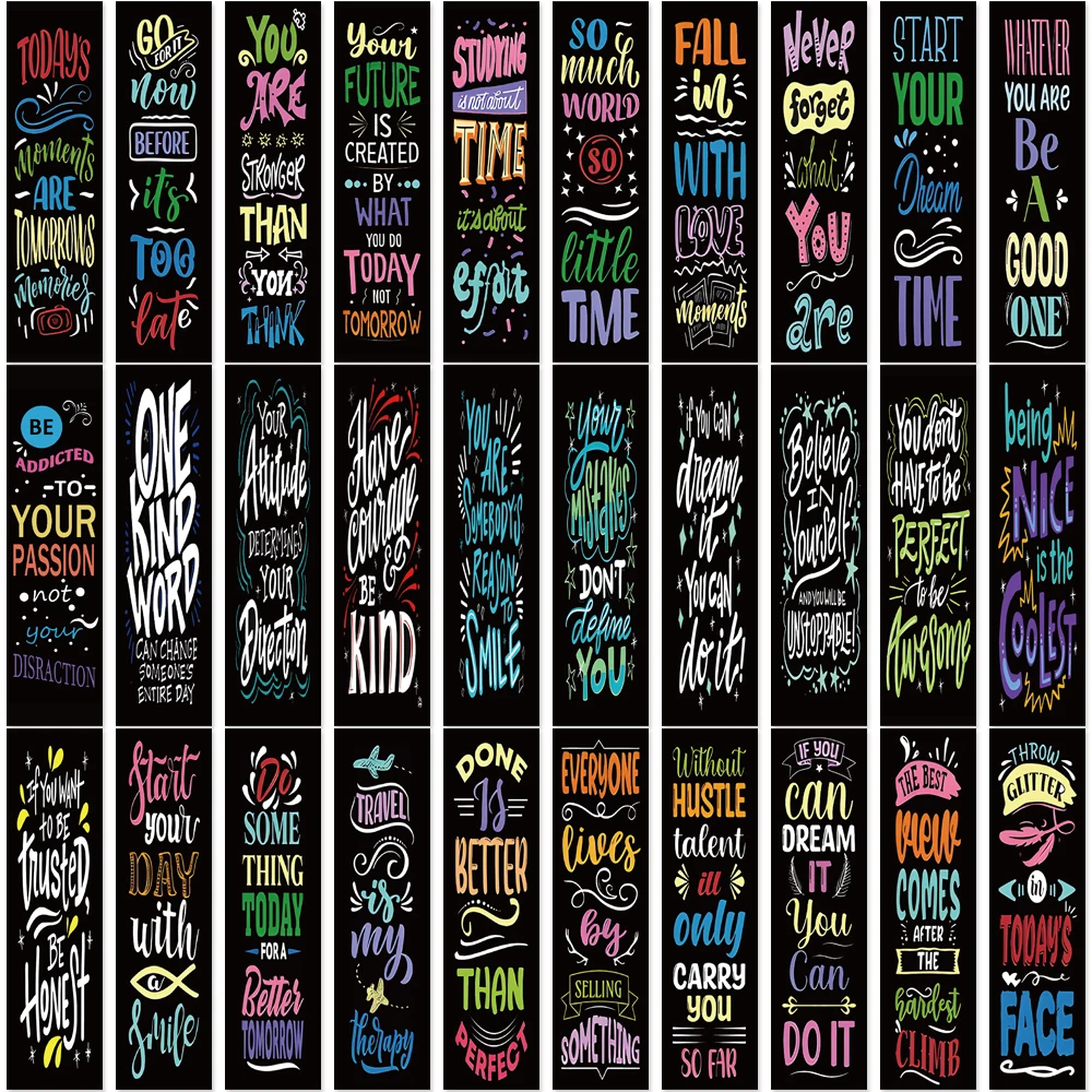 30 PCS Motivational Quotes Black Bookmarks Retro Graffiti Design Reading Markers Classroom Rewards School Gifts for Book Lovers