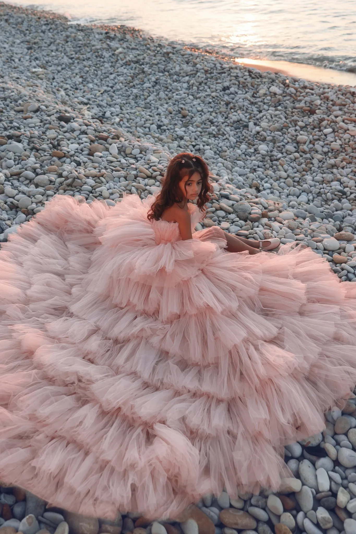 Vestido de tul en capas Rosa hinchado sin mangas con lazo para niña de flores de princesa para boda, vestido de fiesta de primer cumpleaños eucarista para niños