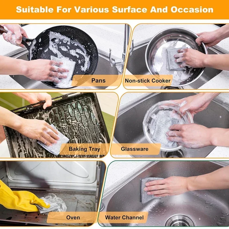 10/1pcs Thickened Steel Wire Cleaning Cloth Non-Scratch Double-layer Microfiber Mesh Wire Rags Washing Dishcloth Kitchen Towel