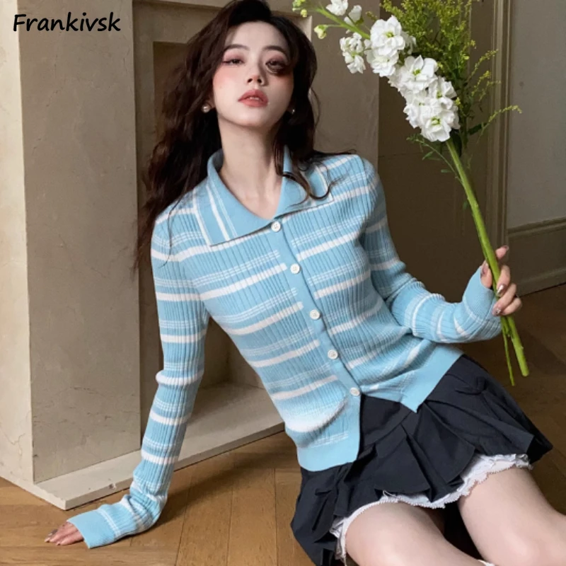 

Spring Women Shirt Button Striped Turn-down Collar Fitness Single Breasted Long Sleeve Vintage Chill Fashion Casual Korean Style