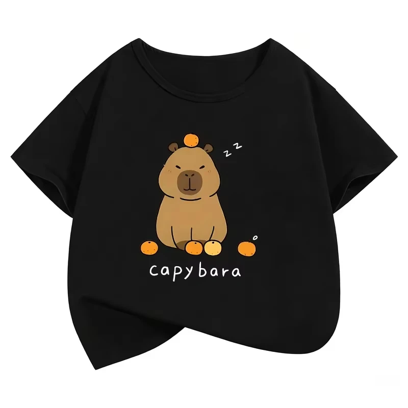 Cartoon Trendy Capybara T Shirts Kids Children's T-shirt Boys Girls Short Sleeve Summer Spring Casual Top Tee Shirt