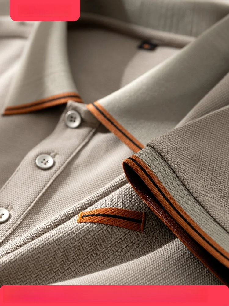 

Summer 2025 Men's Slim Fit irt Ice Silk Combed Cotton Casual Thin ort Sve High End Turn Collar T irt Youth Dail...