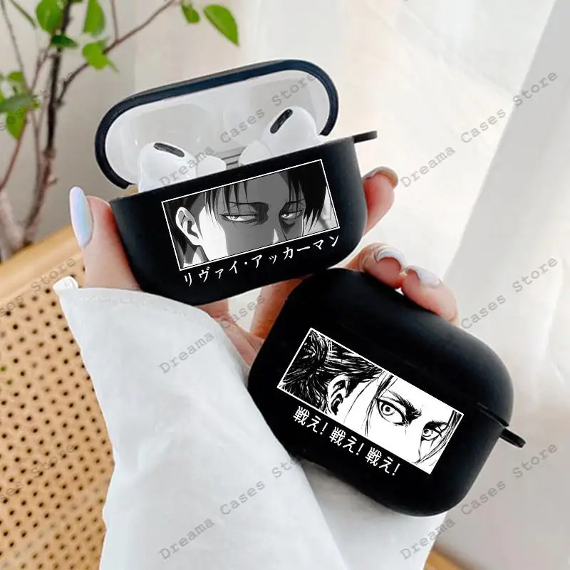 Étui pour écouteurs Attack on Titan pour Airpods 3 2 1, housse de téléphone de sauna Bluetooth sans fil, étuis Shingeki No Kyojin Anime, noir doux