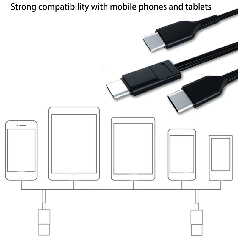 Double Headed Type-C Cable Y-Splitter Charging Cord Wire Male to Male Connector Charger Wire for Smartphones Tablets