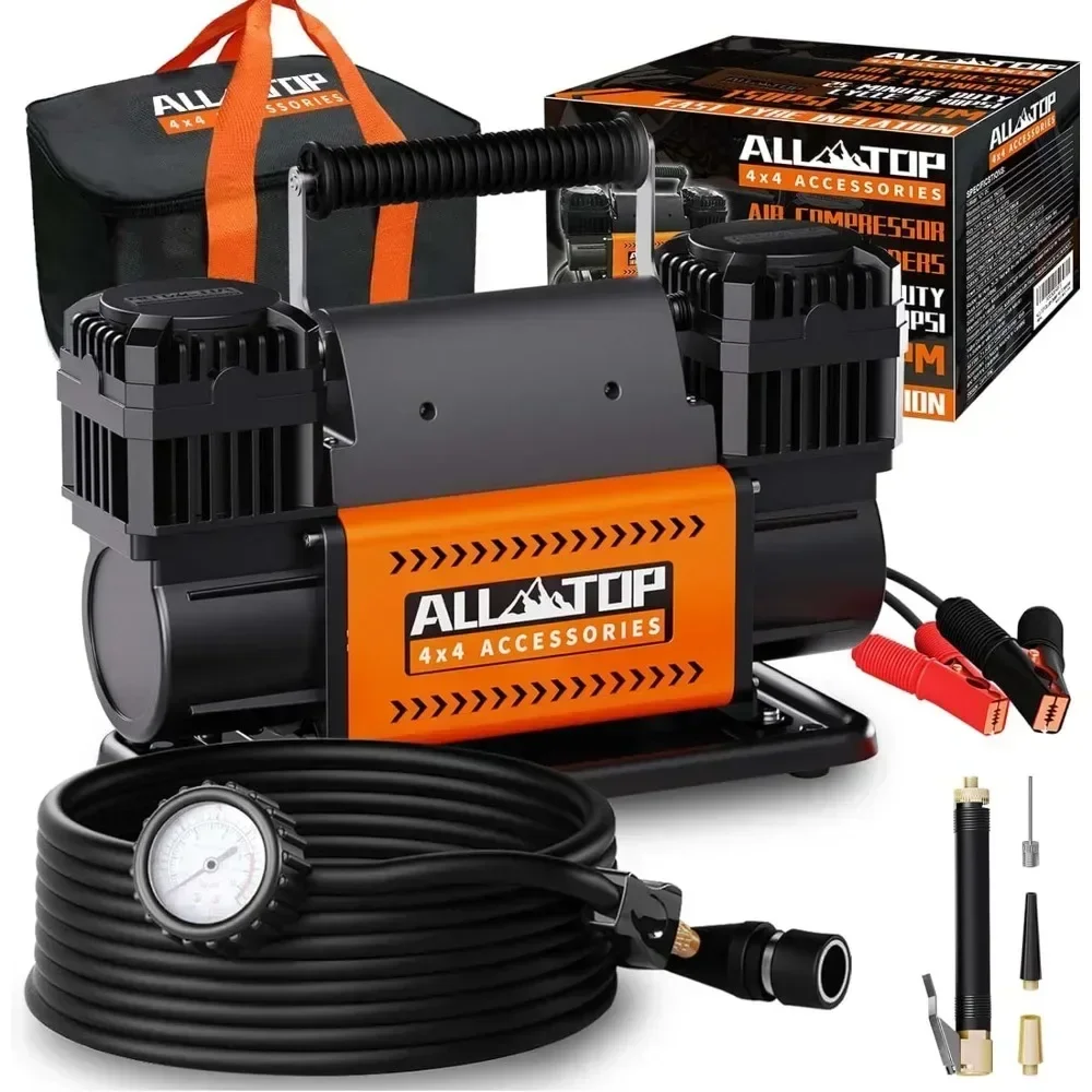 For ALL-TOP Air Compressor Kit, Dual Cylinder 12V Portable Inflator 12.35 ft³/Min, Offroad Air Compressor Pump for Truck Tires