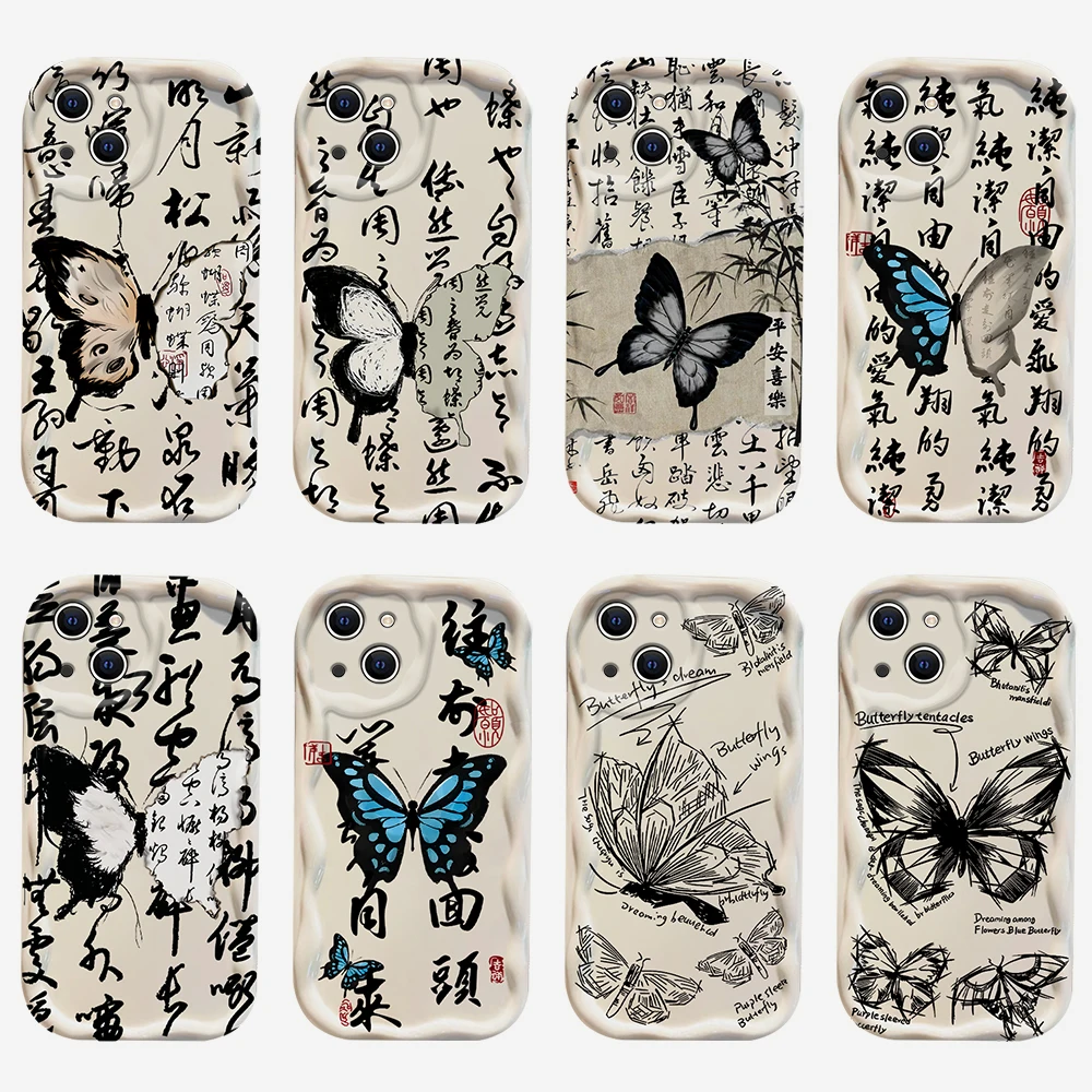 Retro Black Butterfly 3D Wave Case For OPPO Realme 12 11 10 9 8 7 7i 6 5 Pro Plus C67 C65 C55 C31 C35 C11 C12 C15 C20 C21Y Cover