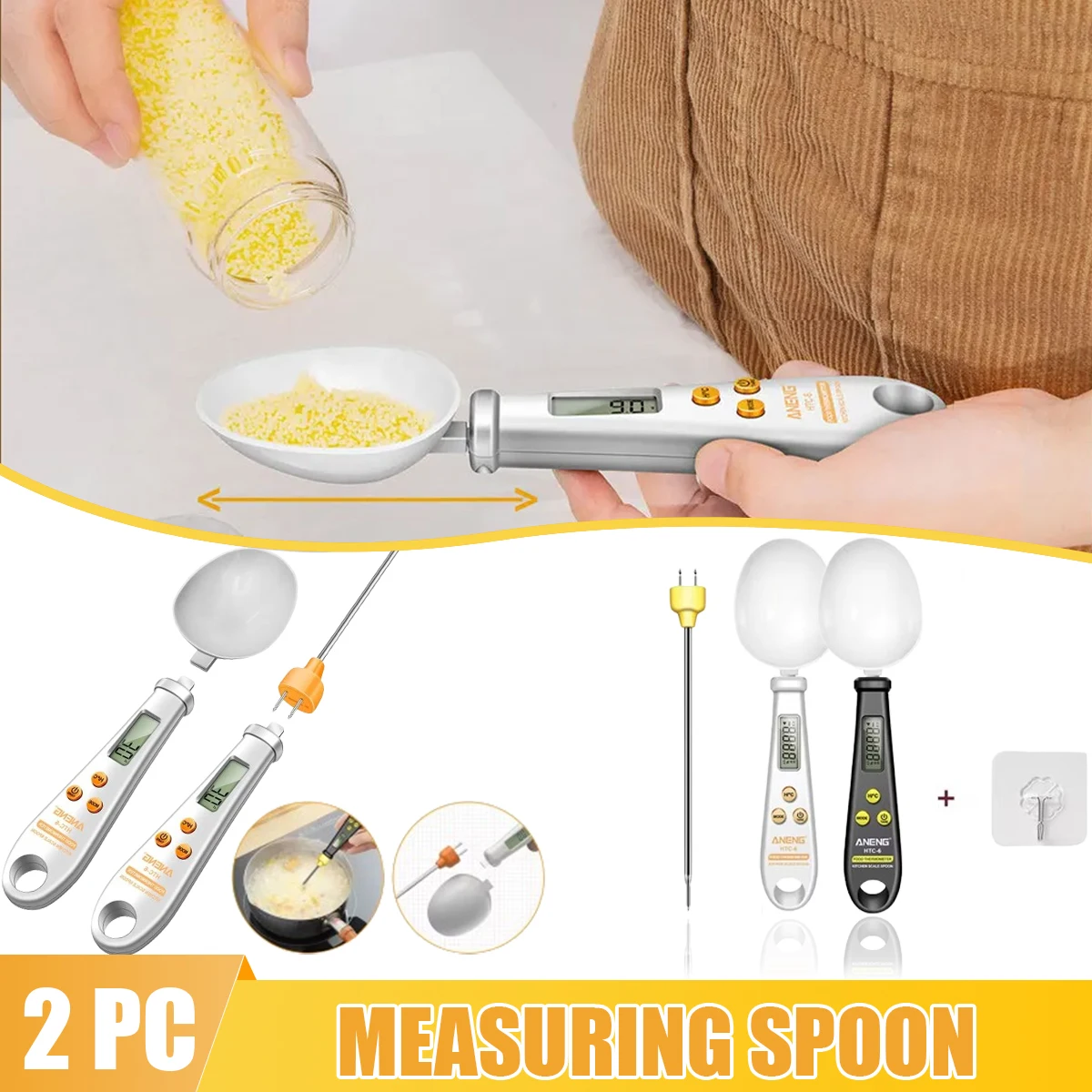 2 in 1 electronic kitchen scale LED display digital weight food flour milk coffee scale mini thermometer kitchen tool scale