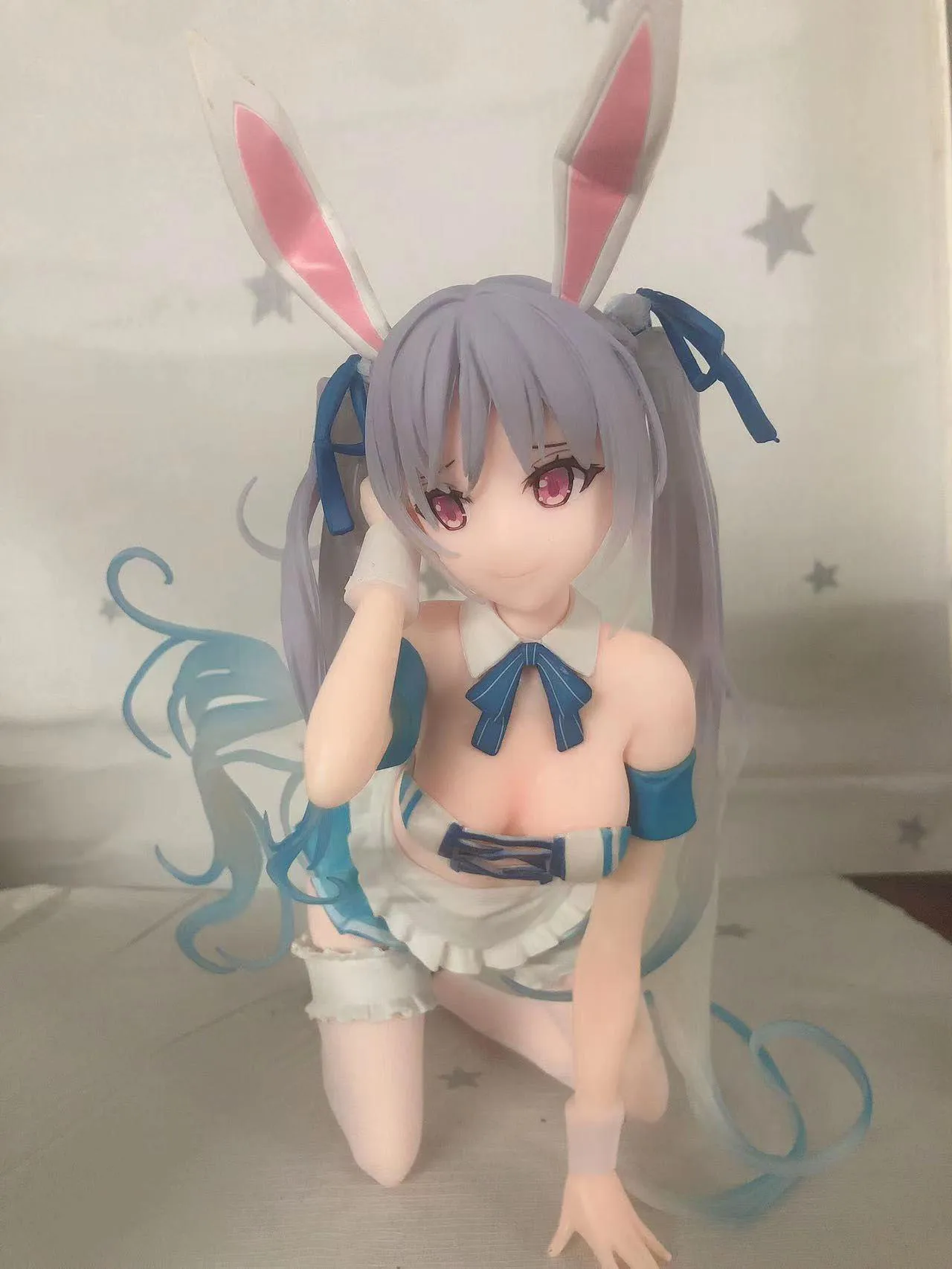 24cm Native Anime Figures Chris Qqua Blue Bunny Girl Climbing Posture Action Figures Collection Ornaments Model Doll Gift Toys