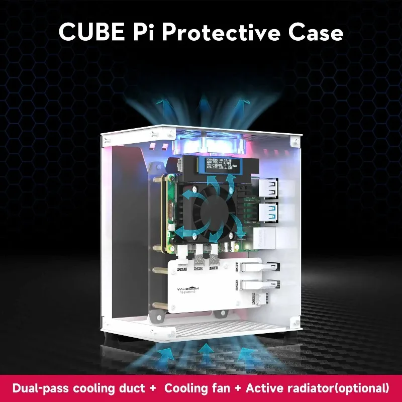 Raspberry Pi 5 Case Protective Kit with Cooling Fan RGB Color Light and 0.96 Screen Display DIY Electronic Shell Support M.2 SSD
