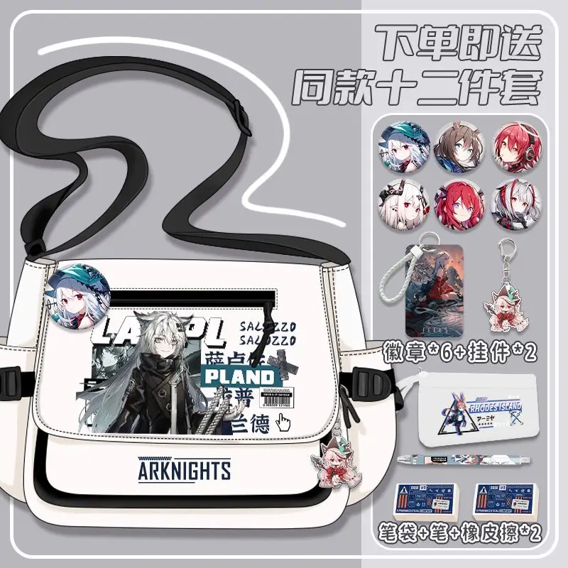 Anime Arknights Shoulder Bag Texas Skadi Lappland Badge Messenger Bag Handbag Large Capacity Cartoon Zipper Crossbody