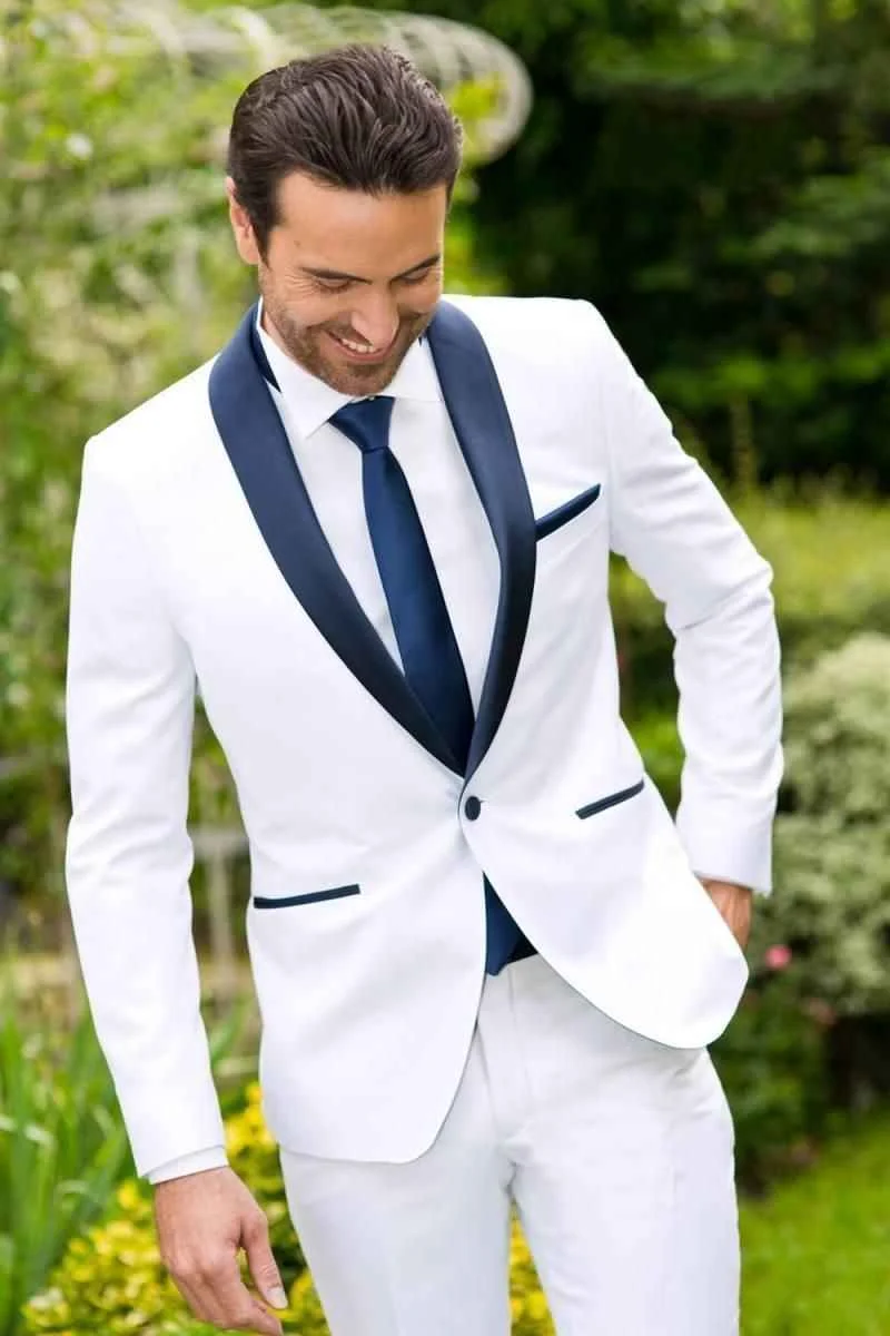 2 Piece Mens Wedding Suits Italian Design Custom Made White Shawl Lapel Smoking Tuxedo Jacket  Groom Terno Suits For Men