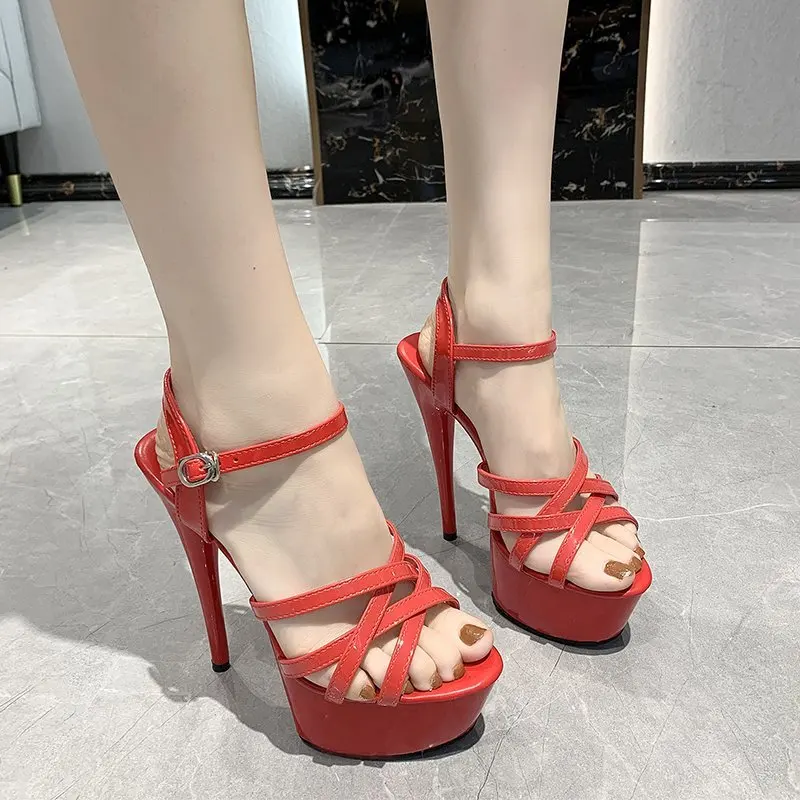 Women Summer Sandals Platform Sandals High-heeled Shoes 13cm Fashion Shows Thin Heels Plus-size pumps Women\'s Shoes