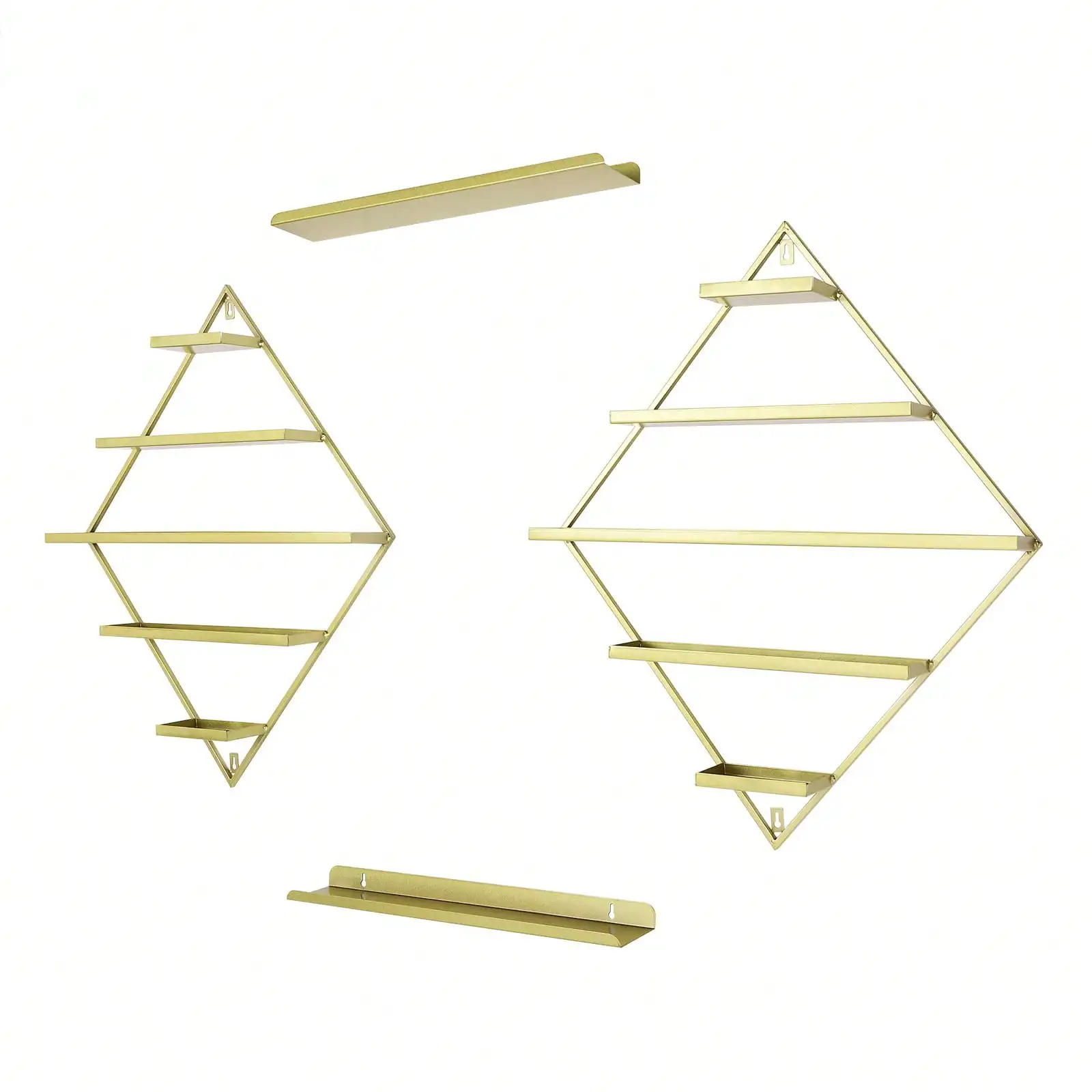 Organizador de esmalte em losango de 5 camadas, rack de esmalte de metal montado na parede, 2 racks de losango + 2 barras horizontais