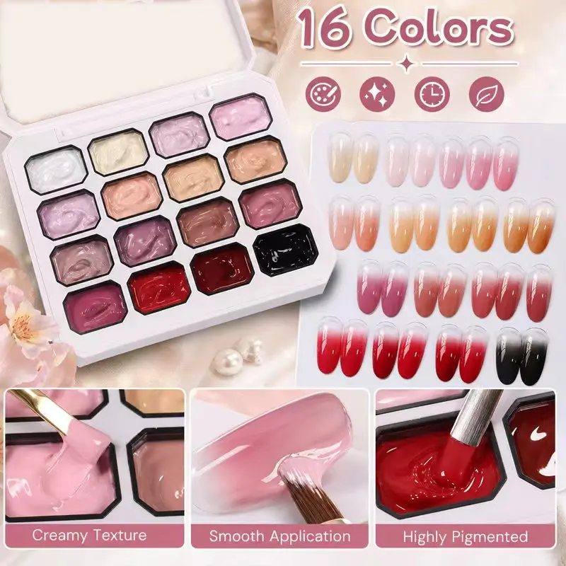 16-Color Nude-Pink Nail Art Gel Set — Soak-off UV/LED Gels Suitable for Gradients, Stamping, and Various Nail Art Designs