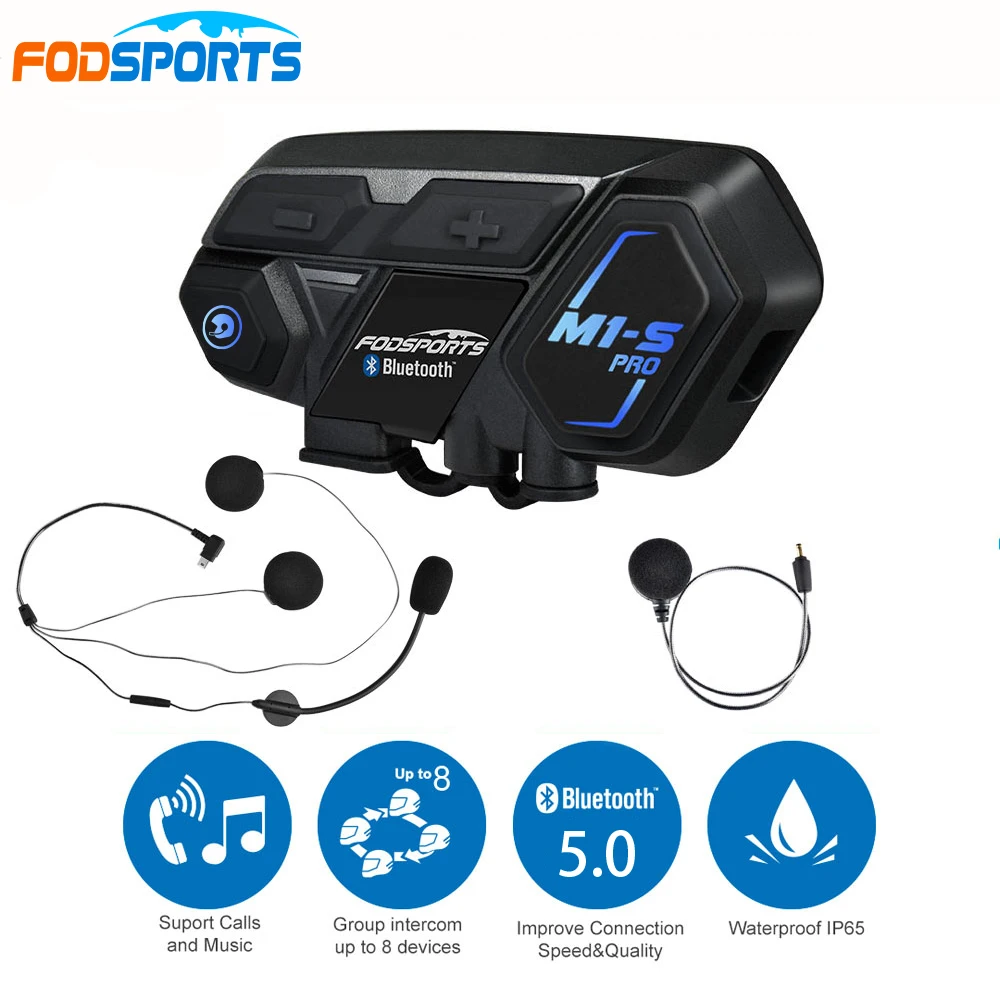 Fodsports M1S Pro 8 Riders 2000m Motorcycle Intercom Helmet Headset Interphone Bluetooth Intercomunicador Moto IPX6 Waterproof