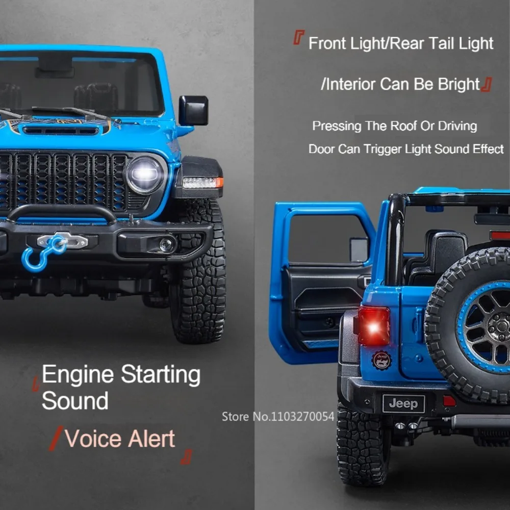 1/18 Rubicon Convertible Car Model Toys Alloy Diecast Doors Opened Sound Light Rubber Tires High Simulation Vehicle Gift for Kid