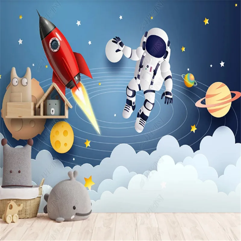 

Minimalist Hand Drawn Wallpaper for Kid's Room Cartoon Astronaut Space Children's Room Background Wall Papers Home Decor Mural