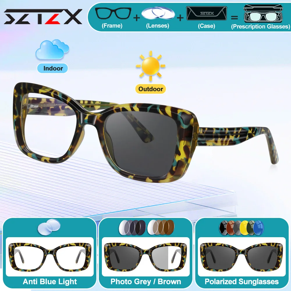 

SZTZX модные прямоугольные очки для компьютера для близорукости женские фотохромные оптические очки с блокировкой синего света по рецепту