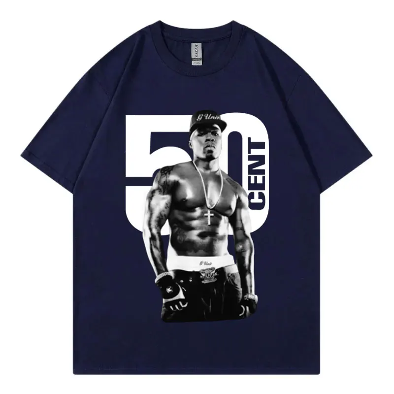 مغني الراب 50 سنت الجرافيك تي شيرت الذكور موضة الهيب هوب خمر تي شيرتات قصيرة الاكمام الرجال الصيف 100% القطن المتضخم تي شيرت