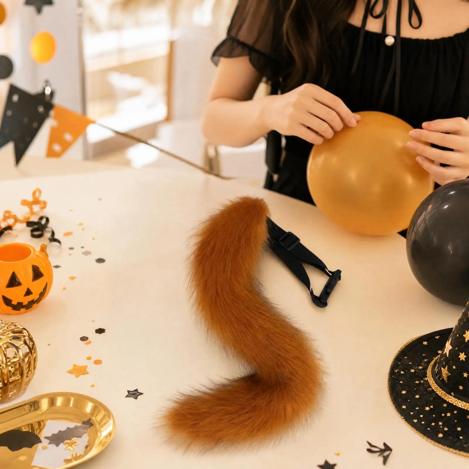 Faux Fur Cosplay Fox Tail Costume Accessory with Waist Strap for Halloween Party Animal Theme Outfit