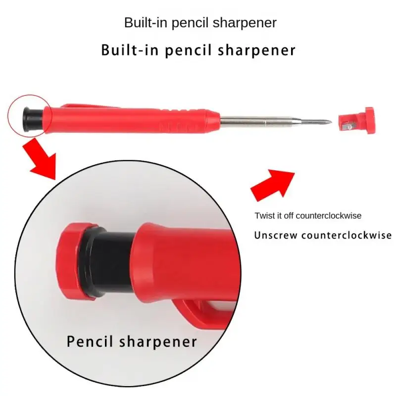 Solid Carpenter Pencil With Refill Lead And Built-in Sharpener For Deep Hole Mechanical Pencil Scribing Marking Tool Woodworking