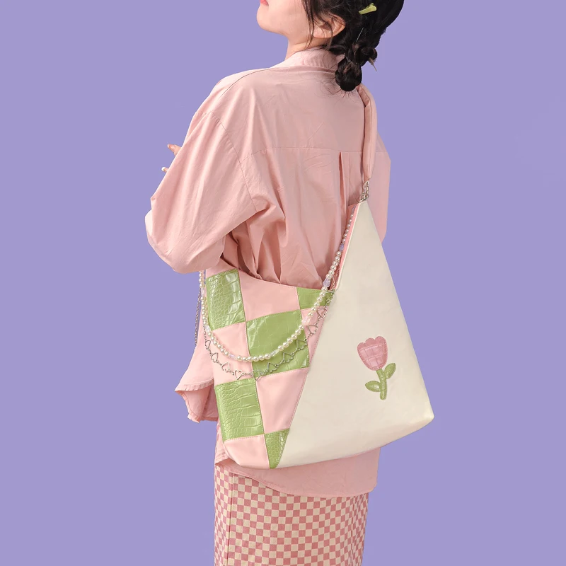 

Deartea Original Large Capacity Tote Bag Soft Plush Splicing Pink Women's Bag Casual Simple Style for Autumn Winter