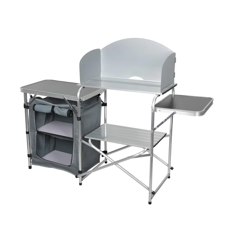 New Arrival Aluminum Camping Kitchen Portable Folding Cooking Grill Table with Storage Organizer