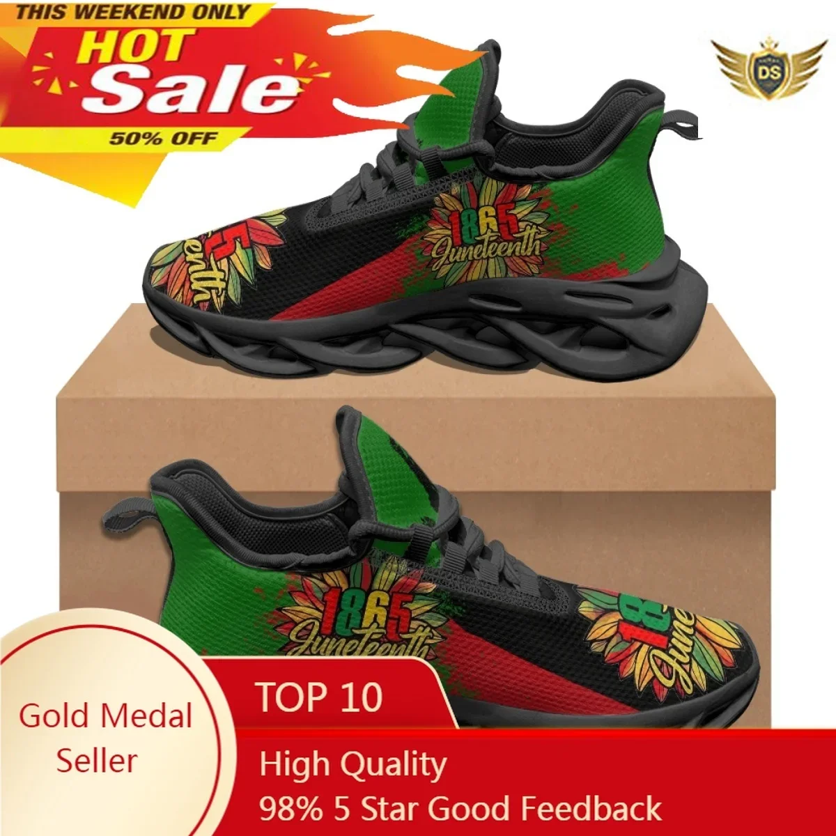 

Juneteenth 1865 African American Women's Summer Flat Sneakers Classic Outdoor Casual Running Shoes Lace-up Vulcanized Sole Shoes