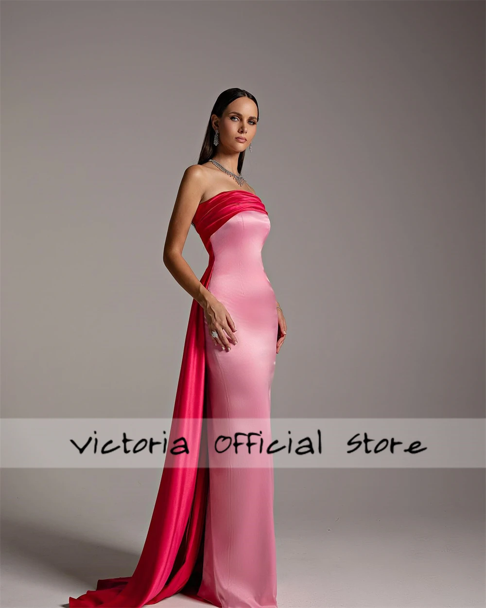 Encantador vestido de noche árabe rosa oscuro y claro sirena sin tirantes Dubai vestidos de fiesta de Navidad vestido de cóctel personalizado