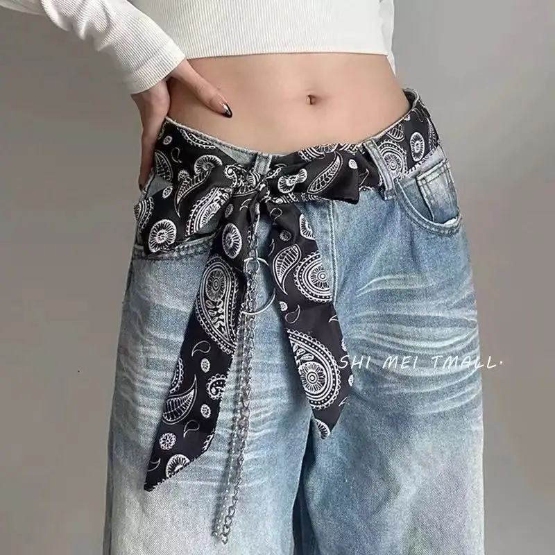 

2025 Dot Print Denim Waist Belt 5x190cm Multi-functional long Bag decoration Ribbon narrow Slimming Scarf Necktie For Women