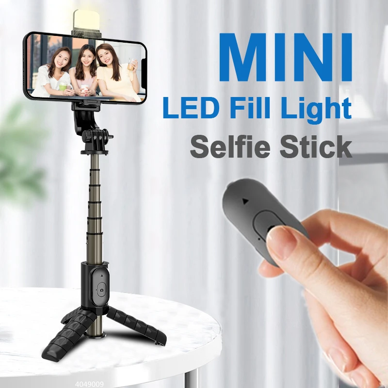 Alumínio selfie vara tripé, mini tripé extensível, 360 luz de preenchimento, anti telefone para facebook, youtube, 4 em 1, quente, 2024