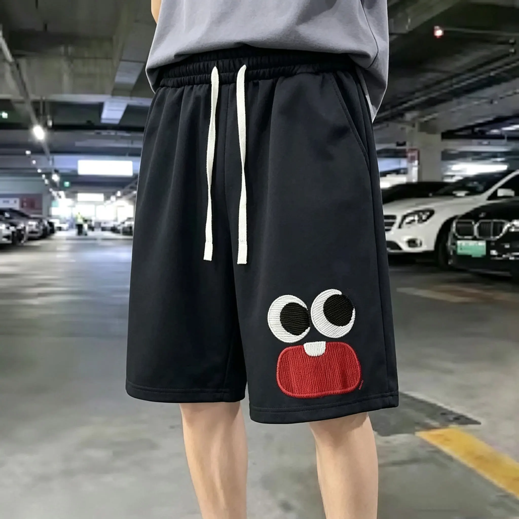 S-XL New Cartoon Fun Print Shorts for Men's Summer Slim Fit Loose Casual Capris Trend Straight Leg Sports Versatile Shorts