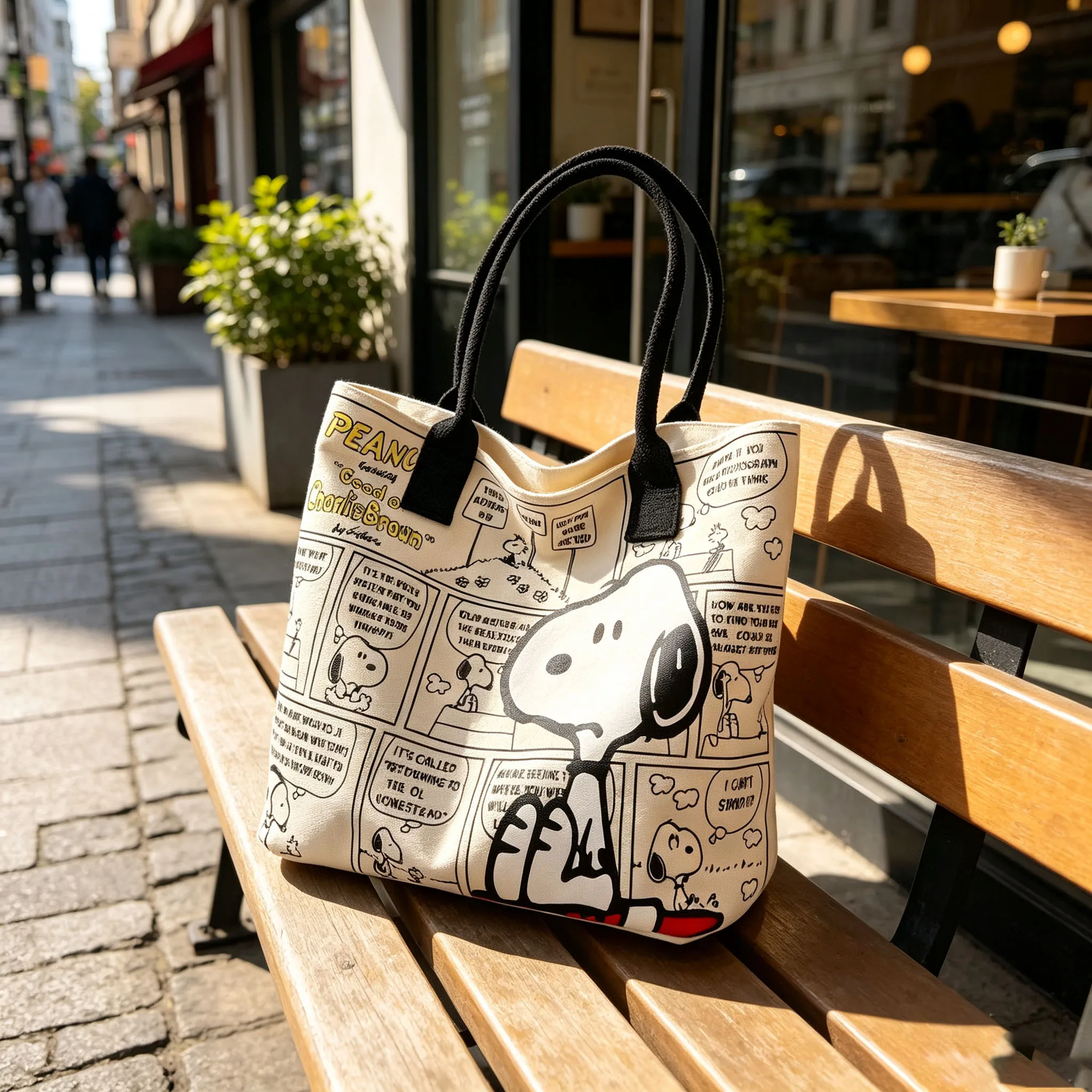 Kawaii Snoopy Cartoon Canvas Handbag Large Capacity Simple Shoulder Bag Casual Tote Shopping Handbag Daily Gift view 3