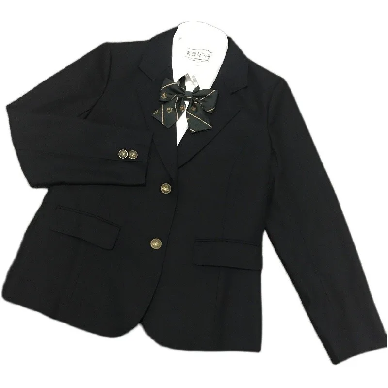 2024 New Japanese Jk Uniform Casual Style Autumn and Winter Suit Collar Black Loose Pocket Button Blazer For Girls